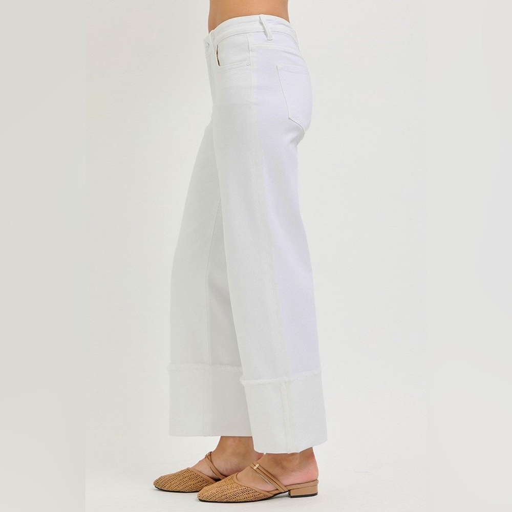 Mid-Rise Tummy Control Wide Leg Cuffed Jeans - Risen - Picture 4 of 6